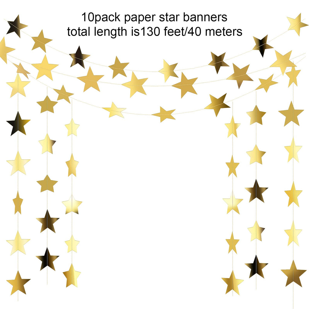 Patelai 130 ft Star Garland Banner Decor, Gold | Glitter Star Hanging Streamer, Twinkle Backdrop, Christmas Decorations, Birthday Supplies, Homecoming Party Decorations