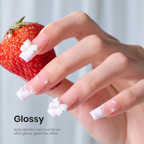 Beetles 3Pcs 15 ml White Gel Nail Polish with Gel Base and Top Coat Set | Soak-Off UV Lamp, Glossy Long-Lasting French Manicure Art Design Kit