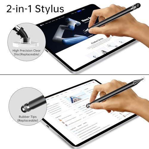 Bopomofo Stylus(5 Pcs),2-in-1 Stylus Pen for Touchscreen,Capacitive Stylus | Stylus with Precise Disc Tip & Rubber Tip for iPad iPhone Samsung Galaxy Android Tablets Kindle, 3 Disc Tips+6 Rubber Tips