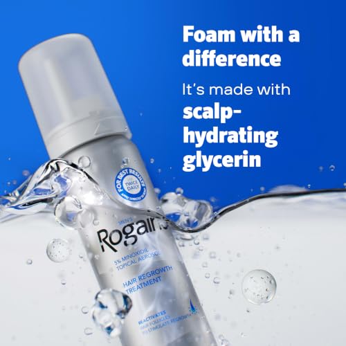 Men's Rogaine 5% Minoxidil Topical Foam, Unscented, 3 x 2.11 oz | Hair Regrowth Foam, Topical Hair Loss Treatment for Men, Regrow Fuller, Thicker Hair, Unscented, Aerosol, 3-Month Supply