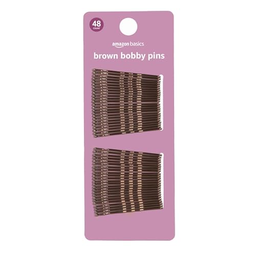 Amazon Basics No Slip Bobby Pins for All Hair Types, Secure Hold Hair Pins for Updos, Brunette Brown, 48 Count