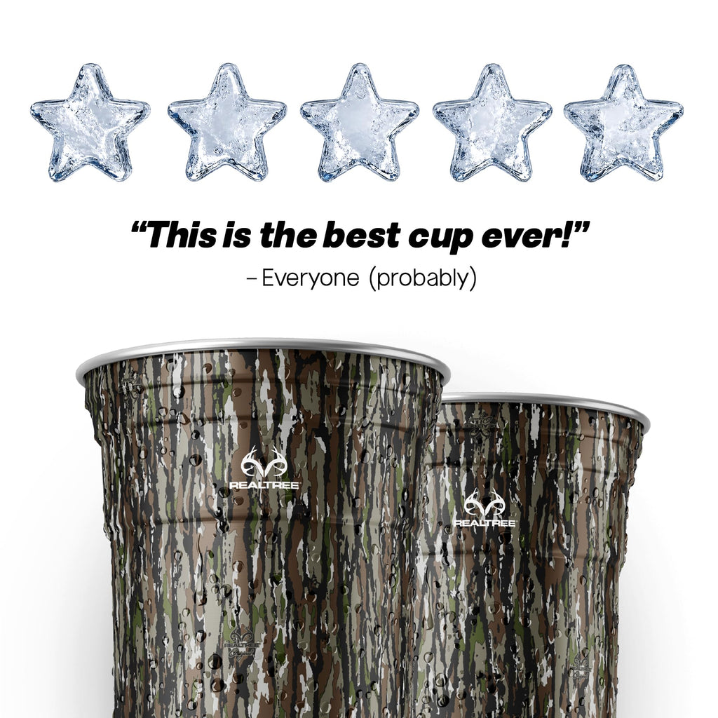 Top Cup Aluminum Party Cups, RealTree Original Camo, 20oz, 20 Count | Made in the USA, Colder, Durable, Reusable, Recycleable, Dishwasher Safe