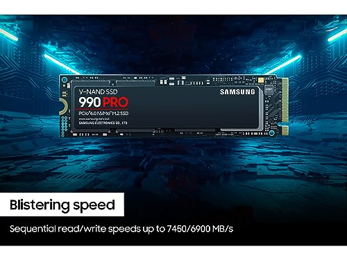 Samsung SSD 990 PRO 2TB, PCIe 4.0 M.2 2280, Up to 7,450 MB/s | NVMe Internal Solid State Hard Drive for High End Computing, Gaming, and Heavy Duty Workstations, (MZ-V9P2T0B/AM)