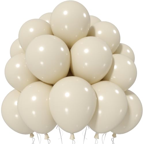 Jobkoo Sand White Balloons 12 Inch, 50 Pcs Boho Beige Cream Latex Balloon | Matte Retro White Sand Neutral Helium Balloons for Birthday Wedding Baby Bridal Shower Wedding Anniversary Party Decoration