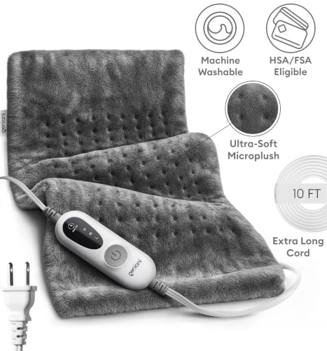 GENIANI Electric Heating Pad for Back Pain & Cramps Relief, Electric Throw, Self Care Gifts for Women, Heating Pad for Neck & Shoulder, Machine Washable Microplush, Auto Shut Off (12"x24", Tabby Gray)