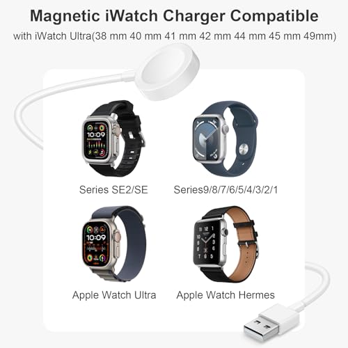Fast Charger for Apple Watch Charger, 3.3FT USB A iWatch Charger, White | Fast Charging Magnetic Wall Plug/Charger Block Portable Travel Essentials Series 11/10/9/8/7/6/5/4/3/2/1/SE/SE2/SE3