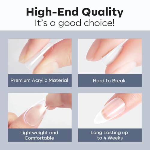 Modelones Almond Nail Tips 510pcs Medium Clear Soft Fake Press On Nails Tip | Pre Etched Half Matte Full Cover Clear Acrylic Gel False Press on Extension