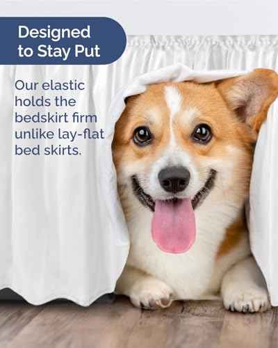 CGK Wrap Around Dust Ruffle Bed Skirt - Queen Size, 15" Inch, White | Easy Fit Elastic Strap, Adjustable Pleated Bedskirt w/Brushed Fabric, Wrinkle & Fade Free, for Women, Men, Kids & Teens