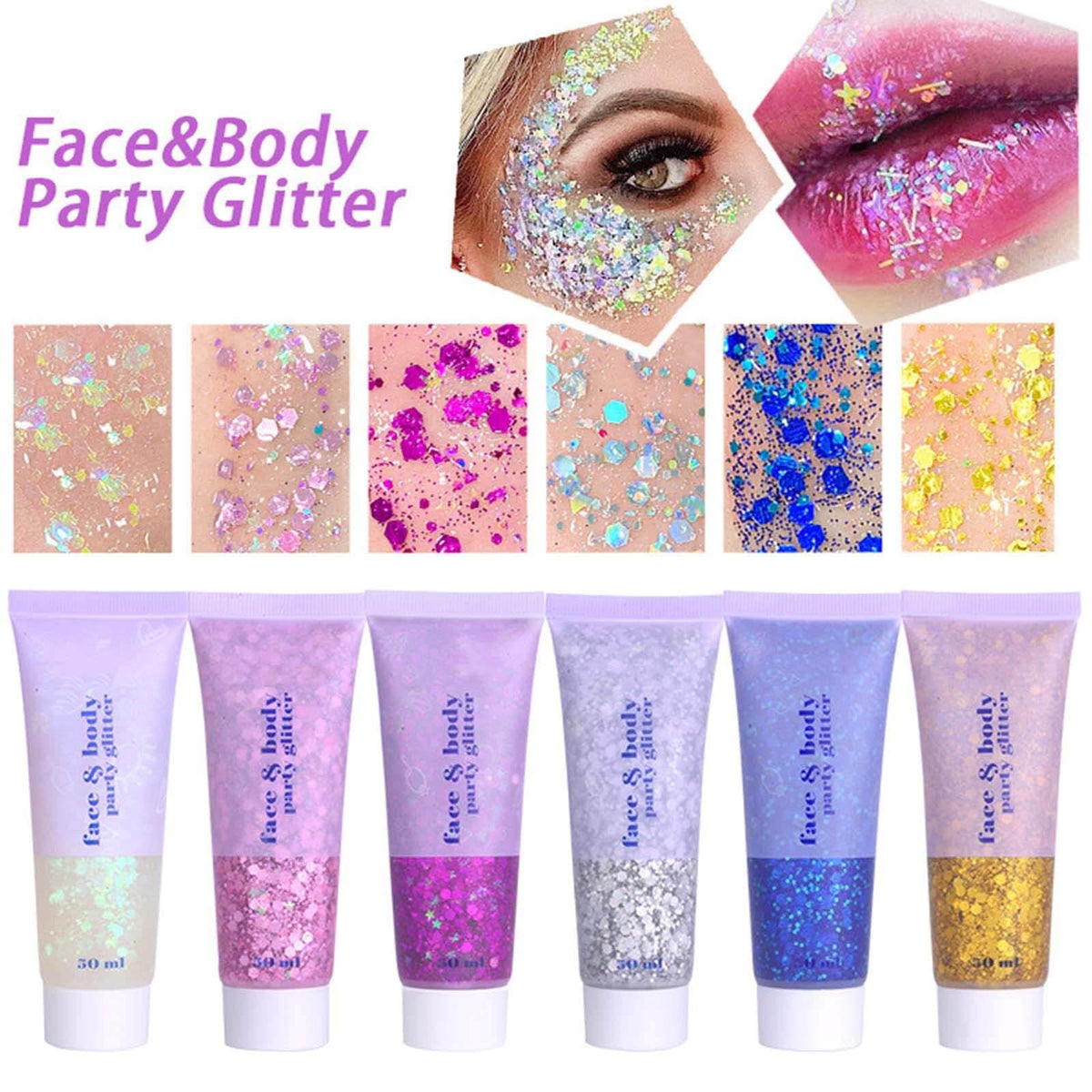 MEICOLY Clear White Face Body Glitter Gel, Halloween Mermaid Fairy Hair Glitter Makeup for Kids Women,Sparkly Party Singer Concerts Glitter Gel,Mardi Gras Rave Running Half Marathon Accessories,50ml