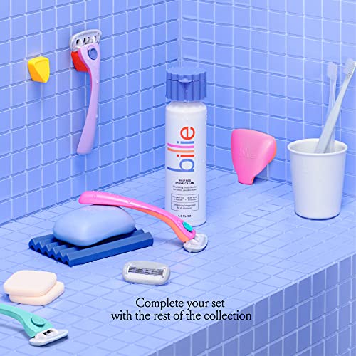 Billie Razors for Women, Cool Blue - 1 Handle, 4 Refills & Magnetic Holder | 5 blade womens razors for sensitive skin, Surrounded by aloe shave soap, Ergonomic handle, Pivoting head, Magnetic Holder