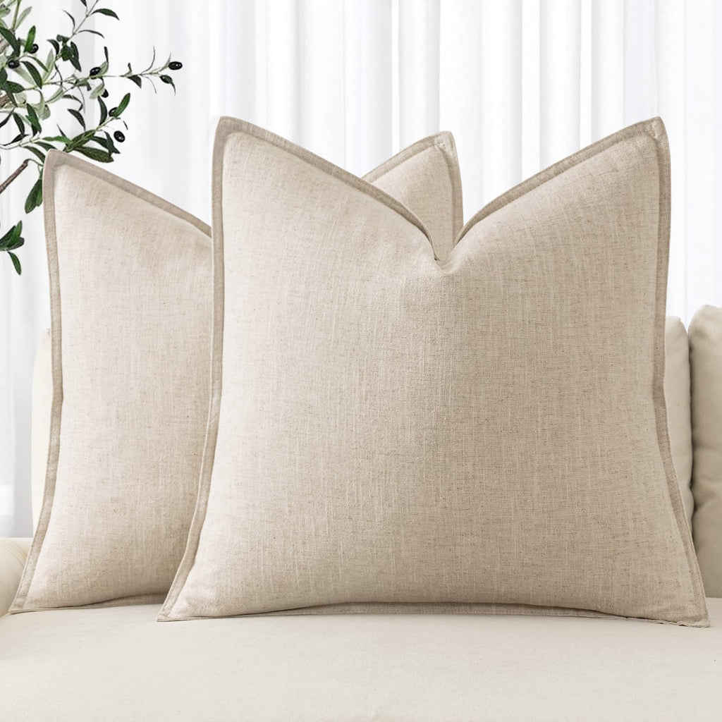 MIULEE Decorative Euro Sham Pillow Covers 26x26 Natural Beige | Boho Farmhouse​ ​Neutral Couch Throw Pillows for Bed, Pack of 2 Accent Modern Pillowcases, Sofa Livingroom Home Decor