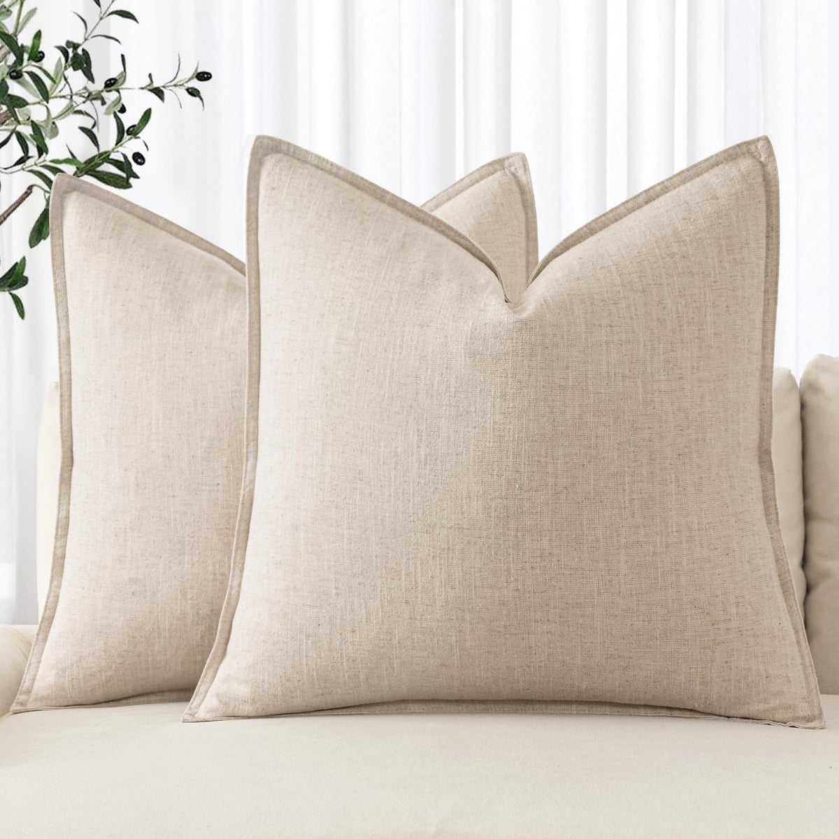 MIULEE Decorative Euro Sham Pillow Covers 26x26 Natural Beige | Boho Farmhouse​ ​Neutral Couch Throw Pillows for Bed, Pack of 2 Accent Modern Pillowcases, Sofa Livingroom Home Decor