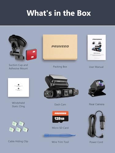 PRUVEEO 360° 4 Channel Dash Cam Front and Rear Inside Left Right, Dash Camera for Cars, Built-in GPS WiFi Night Vision, 24/7 Recording Parking Mode Monitor, 128G Card Included