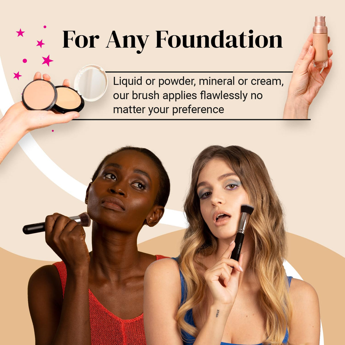 Flat Top Kabuki Foundation Brush By KESHIMA, Premium Makeup Brush | For Liquid, Cream, and Powder - Buffing, Blending, and Face - 1.2" Top Diameter