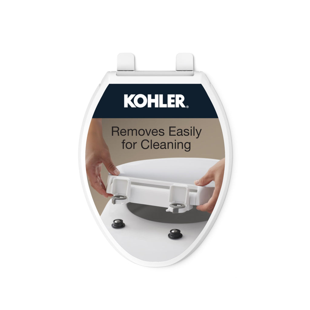 KOHLER Cachet ReadyLatch Elongated Slow Close Toilet Seat, White | 4636-RL-0, Quiet Lid, Contoured Grip-Tight Bumpers Installation Hardware, Apartment Essentials