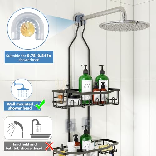 Joqixon Upgraded Extended Length Shower Organizer with Hooks, Rustproof Shampoo Soap Holder, Large Hanging Bathroom Caddy