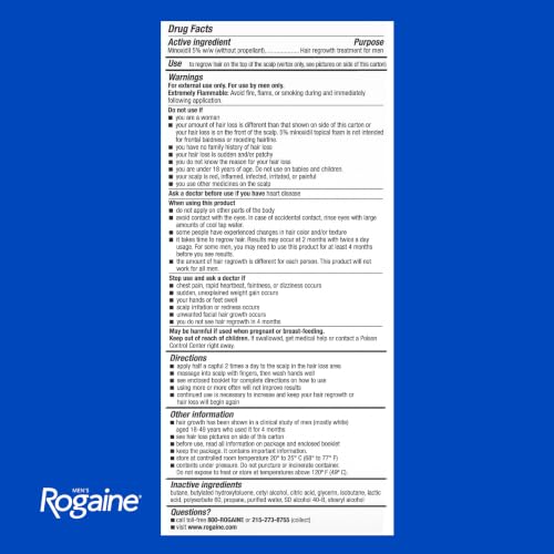 Men's Rogaine 5% Minoxidil Topical Foam, Unscented, 3 x 2.11 oz | Hair Regrowth Foam, Topical Hair Loss Treatment for Men, Regrow Fuller, Thicker Hair, Unscented, Aerosol, 3-Month Supply