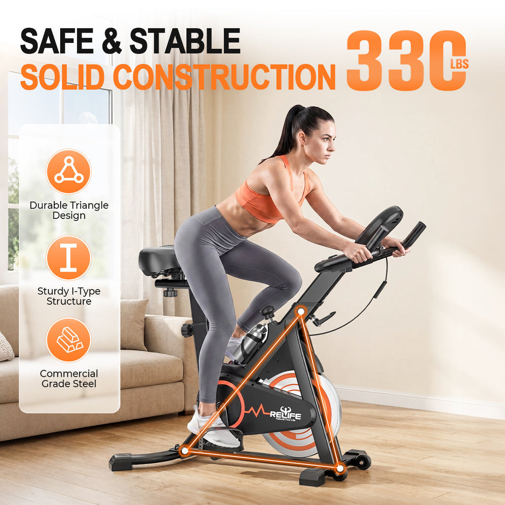 RELIFE Rebuild Your Life Compact Exercise Bike Indoor Cycling Bike Fitness Stationary Bike with Adjustable Resistance for Home Gym Workout 330LBS
