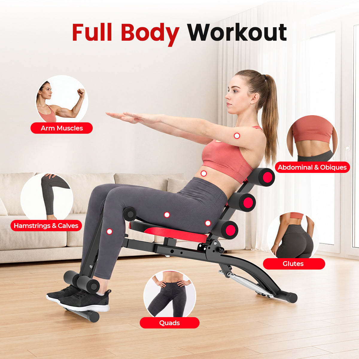 RELIFE REBUILD YOUR LIFE Foldable Ab Machine for Home Gym, Adjustable Ab Trainer & Sit Up Bench, Compact Core Workout Chair for Daily Fitness