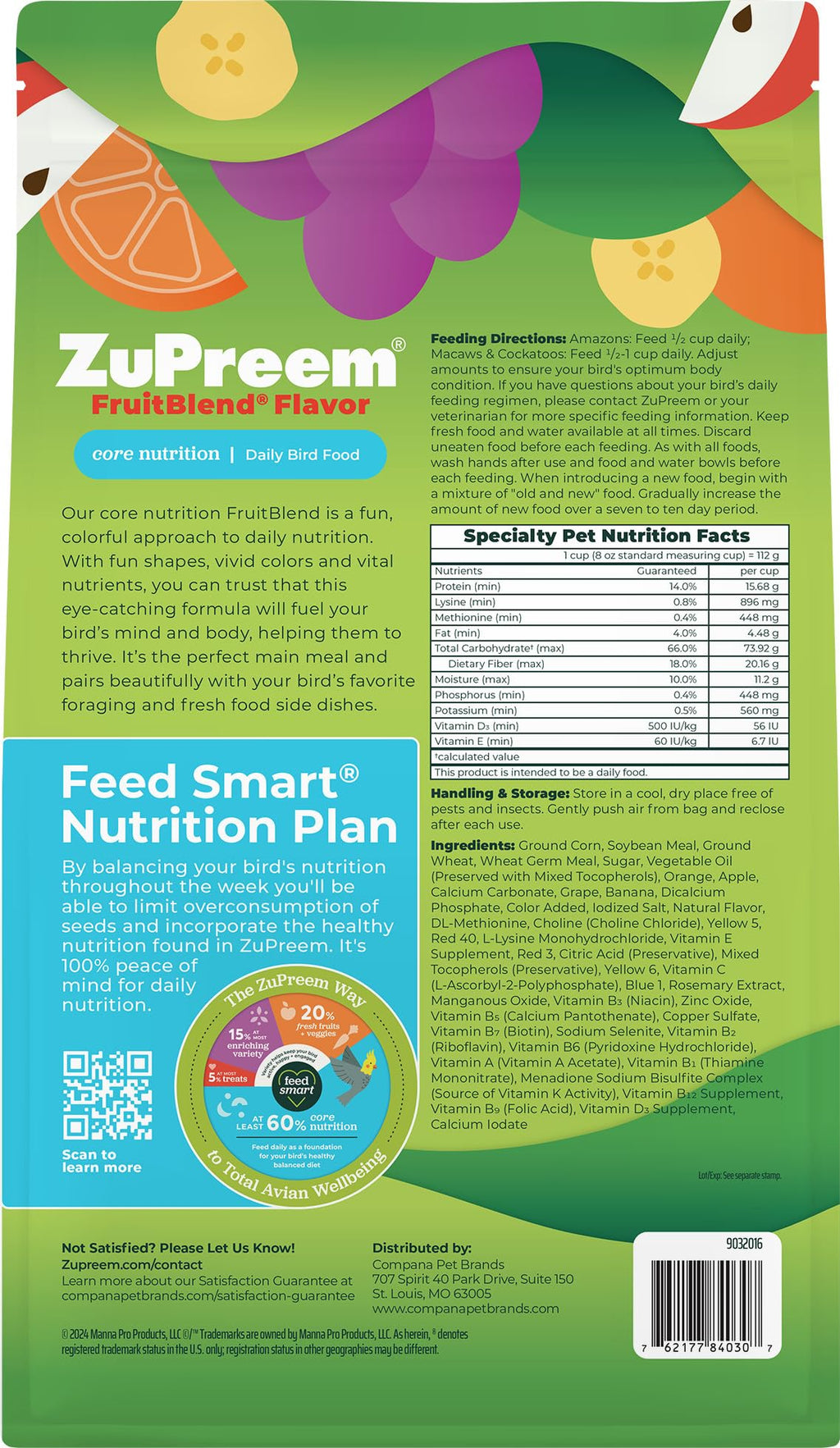 ZuPreem FruitBlend Macaw & Cockatoo Food, Uniform Bird Food, L, 3.5 lb | Bird Food Pellets, Real Fruit, Fruit Blend, Macaw Food, Cockatoo, Bird Pellets, Quakers, Parrot, Medium Birds, Made in USA