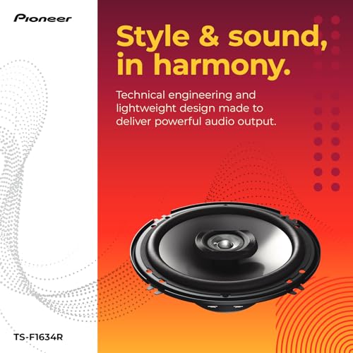 Pioneer F-Series TS-F1634R 6.5" 2-Way Coaxial Car Speakers 200W Max | Great Factory Speaker Replacement, Balanced Sound + Smooth Treble, High-Efficiency Speaker Designed for OEM Power
