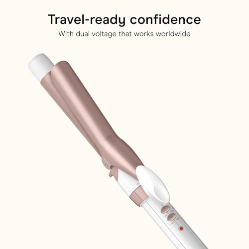 Conair Curling Iron, Double Ceramic, 1-in. Barrel, White/Rose Gold | Hair curler and hair waver for medium to long hair, 30 heat settings, dual voltage, built-in heat protection, auto-off