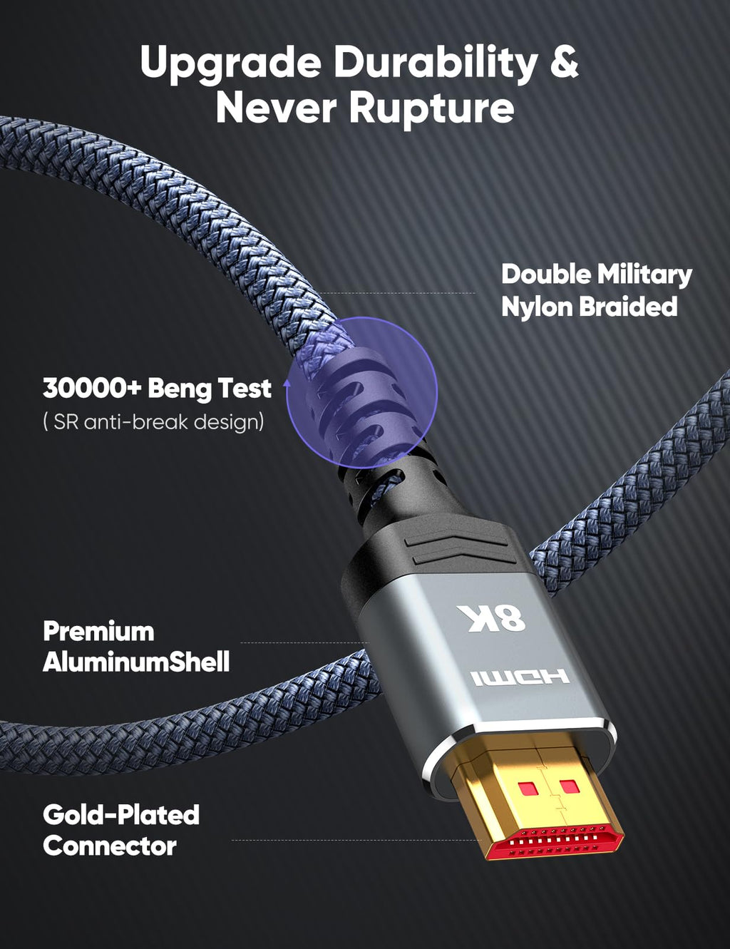 Highwings 8K HDMI 2.1 Cable 2-Pack 6.6FT, Certified 48Gbps Ultra High Speed | Braided Slim HDMI Cord, 8K60Hz 4K@120Hz 8K@60Hz, HDCP 2.2&2.3, eARC,Dynamic HDR,DTS:X Compatible for PS5/Blu-ray/Roku TV/HDTV