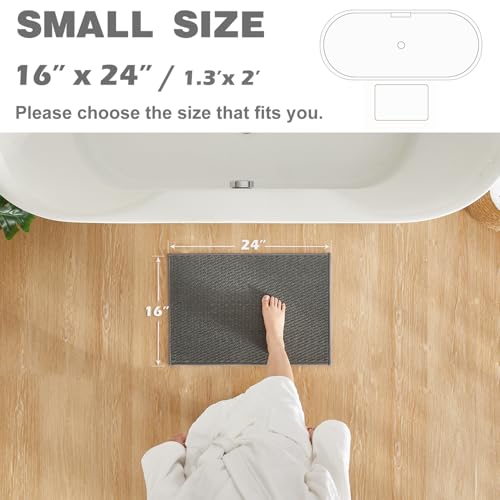 TYUU Bathroom Rugs Non Slip Washable, Super Absorbent Thin Bath Mat Small Quick Dry Low Pile Bathroom Rug, Dark Grey 16"x24"