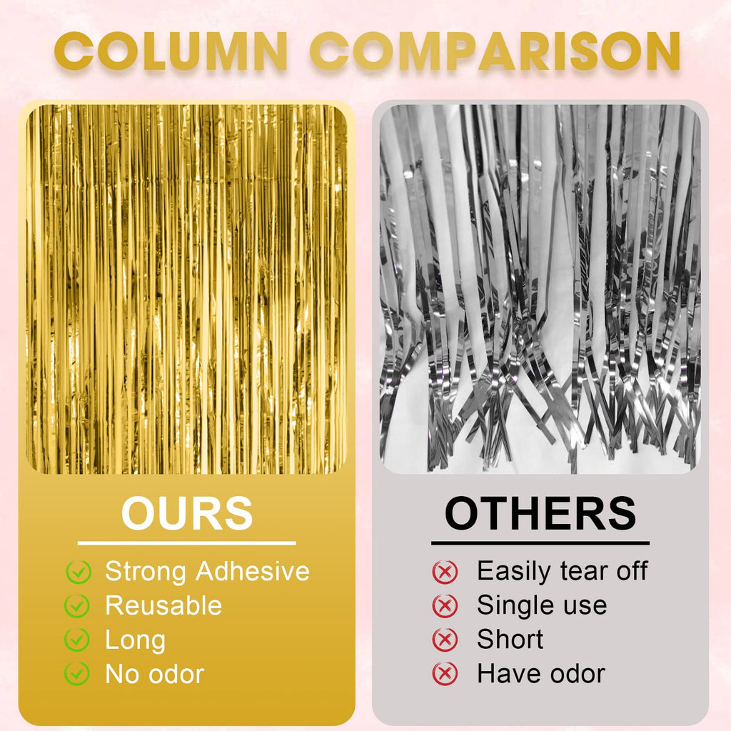 Voircoloria Gold Foil Fringe Backdrop Curtains, 3.3x8.2ft, 3 Pack | Tinsel Streamers, For New Years Eve, Graduation, Birthday, Baby Shower