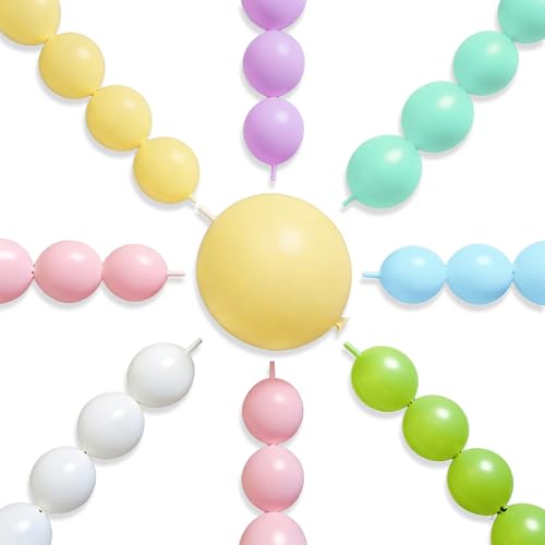 PartyWoo Pastel Linking Balloons 100pcs 6 Inch Rainbow Link Balloons | for Baby Shower Gender Reveal Engagement Bachelorette Easter Bridal Shower Anniversary Birthday Graduation Party Decorations