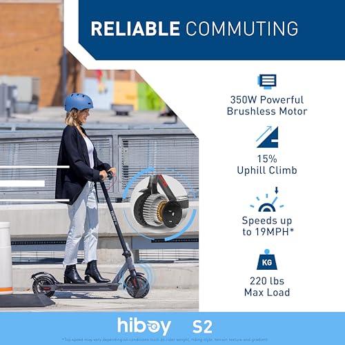 Hiboy S2 Electric Scooter - 8.5" Solid Tires - Up to 17 Miles Long-Range | 19 MPH Portable Folding Commuting Scooter for Adults with Double Braking System and App