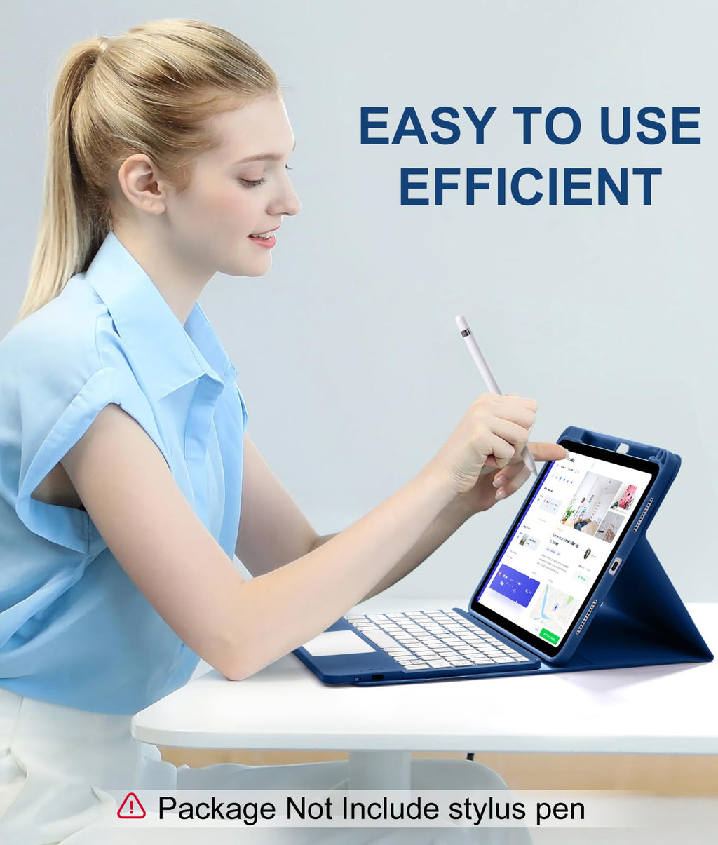 Harvopu for iPad A16 11th/10th Generation Case with Keyboard, Folio Cover | Multi-Touch Trackpad, 7 Colors Backlit, Detachable Keyboard for iPad A16 11 inch/10th Gen with Pencil Holder, Navy Blue