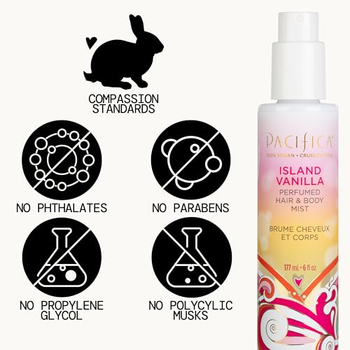 Pacifica Island Vanilla Hair Mist Perfume and Full Body Spray for Women - Fragrance Spray for A Mood-Lifting Experience, Paraben-Free, Clean Beauty No Alcohol, Vegan & Cruelty-Free, 6 oz oz