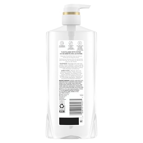 Pantene Shampoo, Sheer Volume - 72-Hour Fullness, Lightweight Nourishment with Pro-Vitamin B5 + Antioxidants, Fine, Thin, Color-Treated Hair, Paraben Free, Remove Build Up for Body & Shine, 27.7 Fl Oz