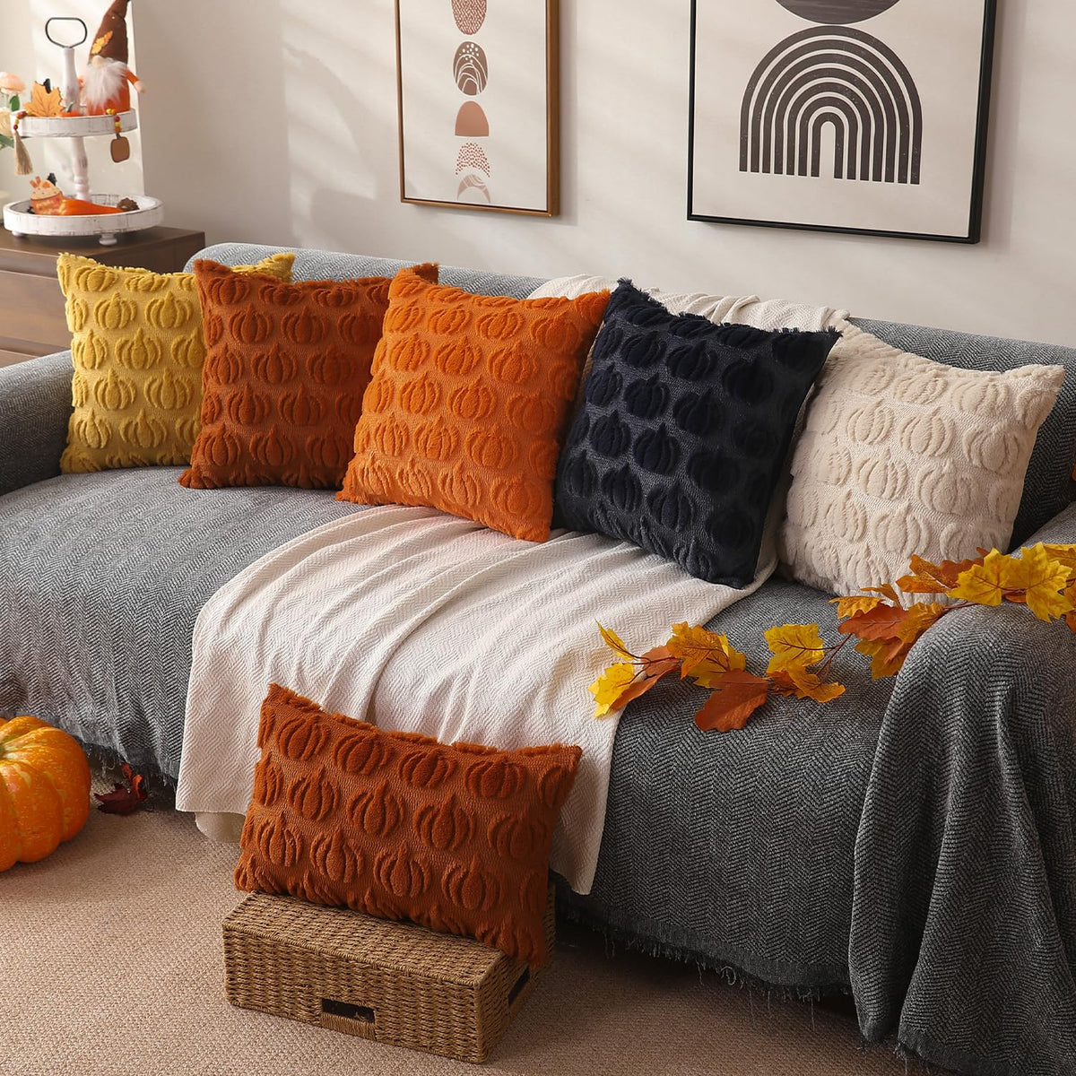DFXSZ Fall Pillow Covers 18x18 2Pcs Rust Pumpkin Fall Decorations for Home | Fall decor Set of 2 Throw Pillow Cases Soft Plush Faux Fur Wool Couch Cushion for Chair Sofa Bedroom Living Room Home Decor