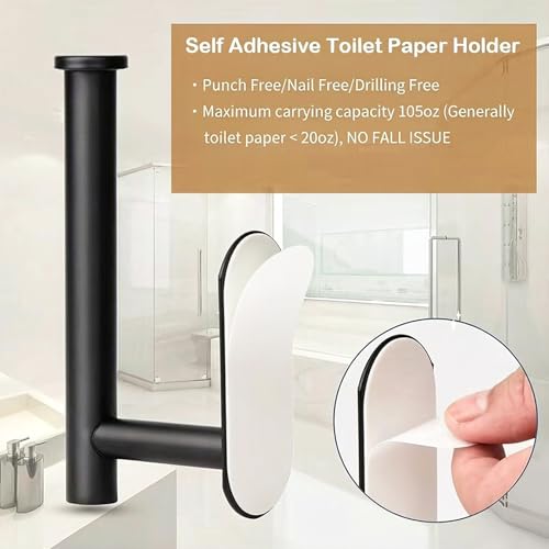 JOPOFI Toilet Paper Holder - Adhesive Toilet Paper Holder - Matte Black | Toilet Paper Holder Wall Mount for Bathroom,Stainless Steel Command Strip Toilet Paper Roll Holder Stick On Wall,No Drilling