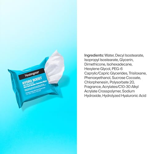 Neutrogena Hydro Boost Cleansing Wipes Makeup Remover, 25 Ct | Micellar Cleansing Cloths, Gently Removes Oil, Dirt, Waterproof Makeup, Hydrating Hyaluronic Acid