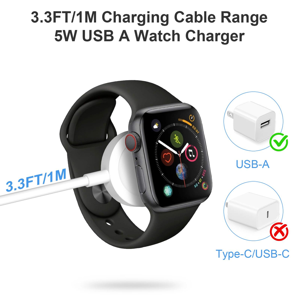 Fast Charger for Apple Watch Charger, 3.3FT USB A iWatch Charger, White | Fast Charging Magnetic Wall Plug/Charger Block Portable Travel Essentials Series 11/10/9/8/7/6/5/4/3/2/1/SE/SE2/SE3