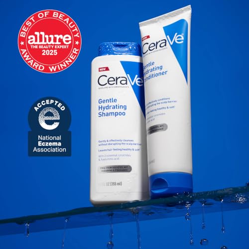 CeraVe Gentle Hydrating Shampoo with Hyaluronic Acid for Hair & Scalp, 12oz | Leaves Hair and Scalp Soft and Healthy-Looking with Ceramides, Niacinamide and A Color Safe Formula