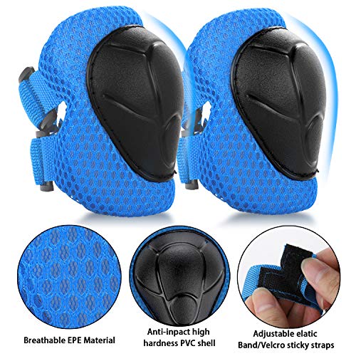 WayEee Kids Bike Helmet Set Knee Pads Adjustable Protective Gear, 3-14 Age | 7pcs skateboard set with knee pads elbow pads wrist guards double size sport cycling bike roller skating scooter boys girls
