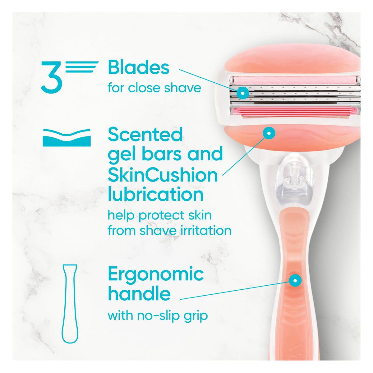 Gillette Venus ComfortGlide White Tea Women's Razor 1 Handle + 4 Blade Refills