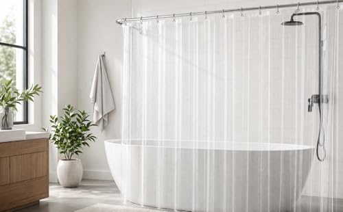 EHZNZIE Crystal Clear Shower Curtain Liner 72x72, PEVA Waterproof Bath Curtain, No Chemical Smell, 3 Weighted Magnets, Durable with Rustproof Metal Grommets