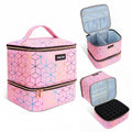 SAVILAND PU Leather Nail Polish Organizer Bag for Nail Tech, Pink | Holds 30 Bottles & Nail Lamp, Waterproof, Double-Layer, Adjustable Divider, Nail Organizers and Storage for Home and Travel