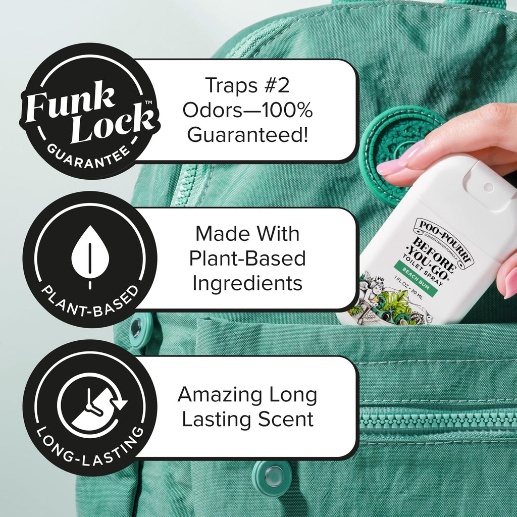 Poo-Pourri Before-You-Go Pocket Toilet Spray, Beach Bum, 1 Fl Oz | Travel Essentials On-The-Go Bathroom Odor Deodorizer with Essential Oils, Up to 50 Uses, TSA Approved, Coconut Orchid Scent