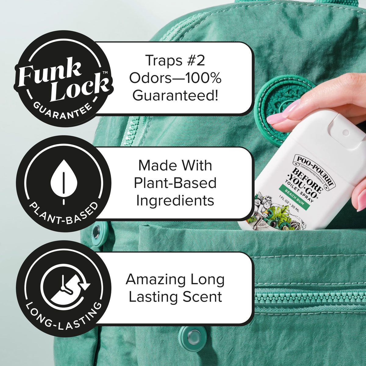 Poo-Pourri Before-You-Go Pocket Toilet Spray, Beach Bum, 1 Fl Oz | Travel Essentials On-The-Go Bathroom Odor Deodorizer with Essential Oils, Up to 50 Uses, TSA Approved, Coconut Orchid Scent