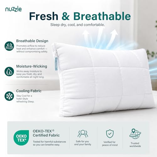 Nuzzle Pillow Standard Adjustable Neck Pillow,Soft Luxury Hotel Feel | Bed Pillows Standard with Adjustable Height & Firm Feel for Side, Back and Stomach Sleepers–Gift for Women & Men