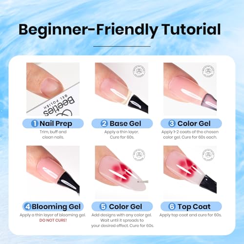 Beetles Blooming Gel 15 ml Clear UV Gel Polish Nail Art for Tortoise Nails | Marble and Natural Stone, Watercolor and Floral Print Spreading Effects, Soak-Off DIY Manicure Design