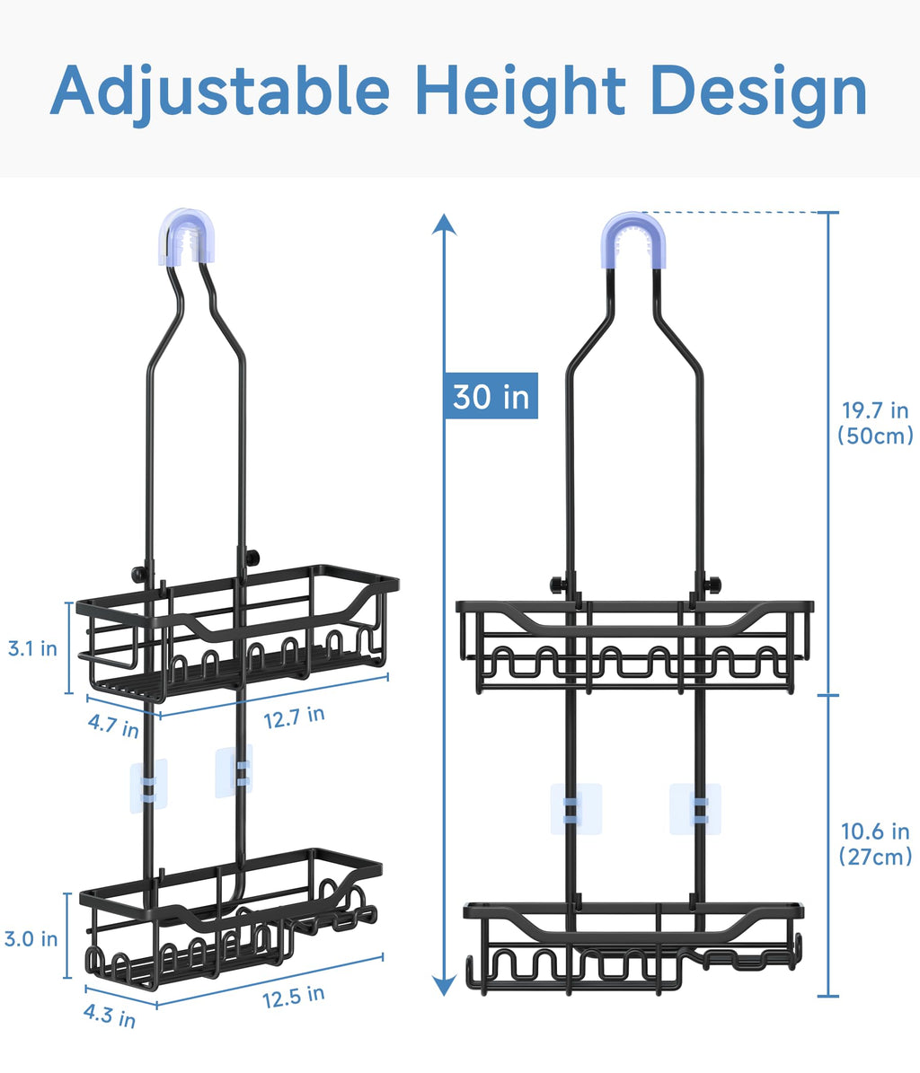 Joqixon Upgraded Extended Length Shower Organizer with Hooks, Rustproof Shampoo Soap Holder, Large Hanging Bathroom Caddy