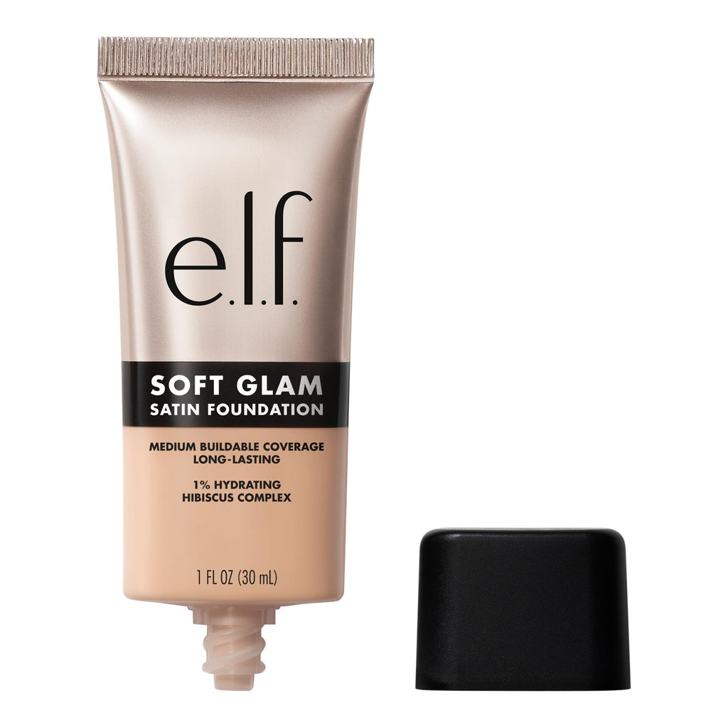 e.l.f. Soft Glam Satin Foundation, Medium Coverage, 25 Light Neutral | Satin Finish, Long-Lasting Wear, Hydrating Hyaluronic Acid & Hibiscus Complex, Blurs Pores, Lightweight, Vegan & Cruelty-Free