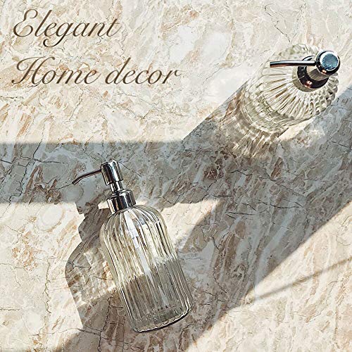 JASAI 18 Oz Clear Glass Soap Dispenser with Rust Proof Stainless Steel Pump | Refillable Liquid Hand soap Dispenser for Bathroom, Premium Kitchen Soap Dispenser (Clear).